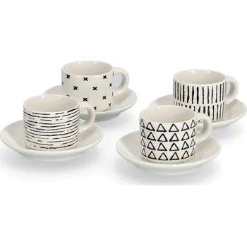 ZELLER Sada šálků s podšálkem 4ks motiv Vzor, černobílé 50ml