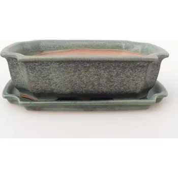 Květináč Bonsai miska + podmiska H03 - 16,5 x 12 x 4,5 cm. - zelená