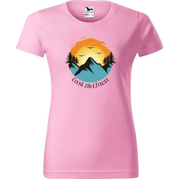 Dámské tričko DOBRÝ TRIKO Dámské tričko s potiskem Hory a slunce Barva: Růžová, Velikost: 3XL