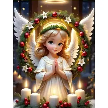 Diamantové malování Diamantové malování/Homfun - Andělíček a svíčky + perleťové kamínky