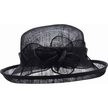 Šála SEEBERGER Cloche černý slavnostní klobouček s ozdobou - ze sisálové slámy Velikost: Unisize (S-XL)