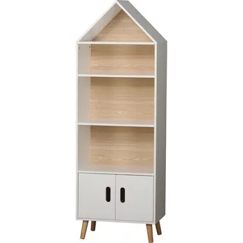 Dětská skříň DOCHTMANN Dětská knihovna domeček, úložný regál pro děti vysoký, bílá 50x30x147cm