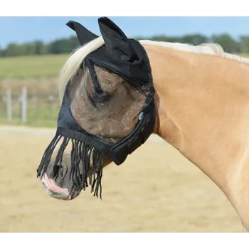 Koňská maska proti hmyzu BUSSE Maska proti hmyzu Fly Cover Fransen Gap II BUSSE, s ochranou uší a třásněmi, černá COB
