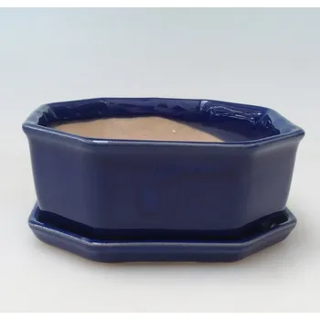 Květináč Bonsai miska + podmiska H13 - 12,5x12,5 x4,5 cm. - modrá