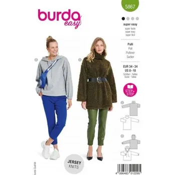 Volný čas Střih Burda 5867 na dámskou mikinu a minišaty -