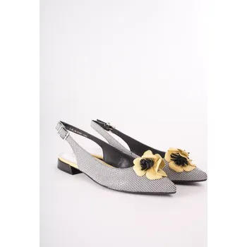Dámské baleríny EPICA dámské baleríny s volnou patou proužkované bíločerné se žlutou kytkou