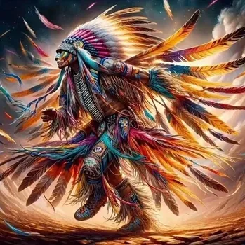 Diamantové malování Diamantové malování/Homfun - Tanec apače + perleťové kamínky (40x40)