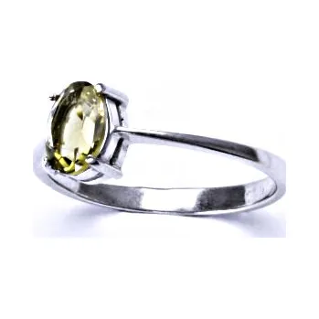 Prsten Zlatý prsten, přírodní olivový křemen, bílé i žluté zlato - T 1245