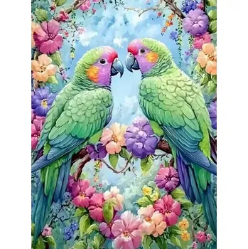 Diamantové malování Diamantové malování/Homfun - Papoušci v zahradě + perleťové kamínky