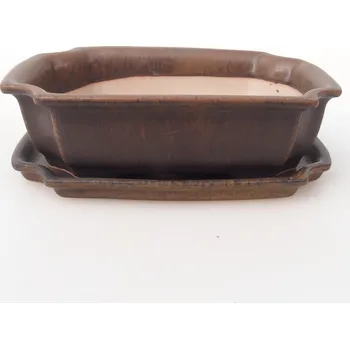 Květináč Bonsai miska + podmiska H17 - 15 x 10 x 4 cm. - hnědá