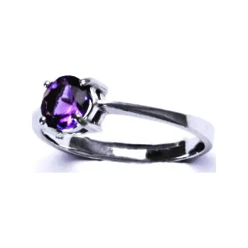 Prsten Zlatý prsten, přírodní ametyst tmavý, bílé i žluté zlato - T 1250