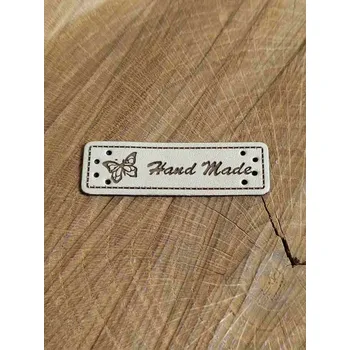 Eko kůže cedulka Handmade 15x50 mm barva krémová