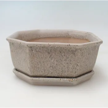 Květináč Bonsai miska + podmiska H13 - 12,5x12,5 x4,5 cm. - béžová