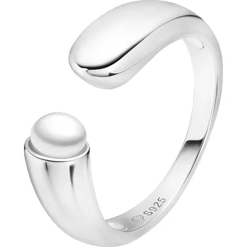 Prsten ANNA PERLY Minimalistický stříbrný otevřený prsten s pravou bílou sladkovodní perlou Velikost prstenu: 58, Barva perly: bílá