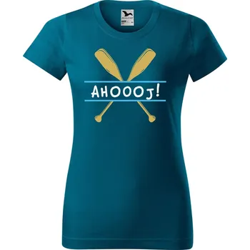 Dámské tričko DOBRÝ TRIKO Dámské tričko s potiskem Ahoooj! Barva: Petrolejová, Velikost: XS
