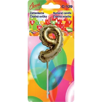 Balónek Narozeninová svíčka zlatá ve tvaru balónků "9"