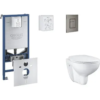 WC sada Grohe Rapid SLX - Set předstěnové instalace, klozetu, sedátka SoftClose a tlačítka Skate Cosmopolitan, kartáčovaný Hard Graphite SANI11BB5102