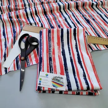 Moraviatex Balíček 1metr - Jednolíc elastický bavlna/Elastan6% DIGI tisk PRUHY svislé červeno/modré (0,34kg)