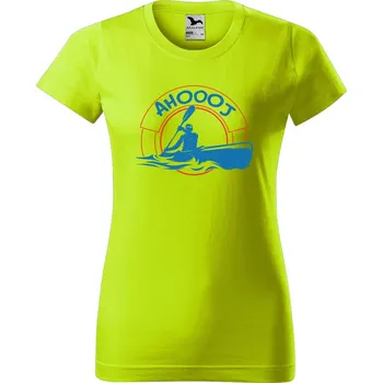 Dámské oblečení DOBRÝ TRIKO Dámské tričko s potiskem Ahoooj kajak Barva: Limetková, Velikost: XL