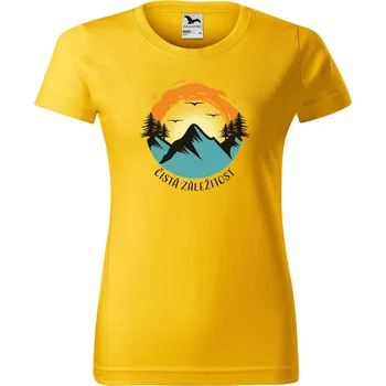 Dámské tričko DOBRÝ TRIKO Dámské tričko s potiskem Hory a slunce Barva: Žlutá, Velikost: L
