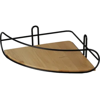 Drátěná police DOCHTMANN Rohová polička kov, bambus černá 20x20x7cm