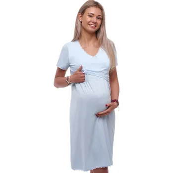 Dámská noční košile Světle modrá těhotenská košilka s decentními otvory na kojení 1C4032 modrá m