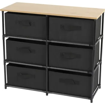 regál DOCHTMANN Regál s úložnými boxy černý 6 polic 75,5x29,7x68cm
