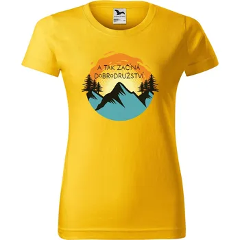 Dámské oblečení DOBRÝ TRIKO Dámské tričko s potiskem Začíná dobrodružství Barva: Žlutá, Velikost: 2XL