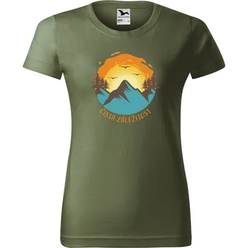 DOBRÝ TRIKO Dámské tričko s potiskem Hory a slunce Barva: Khaki, Velikost: L