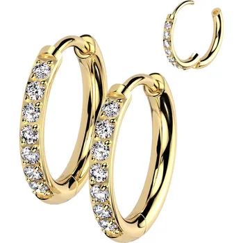 Náušnice Steel Edge Titanové náušnice kroužky se zirkony SETRH02-10 Barva: Zlatá