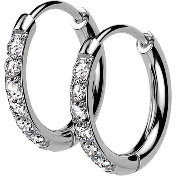 Náušnice Steel Edge Náušnice z chirurgické oceli kroužky se zirkony SERH02-8 Barva: Steel