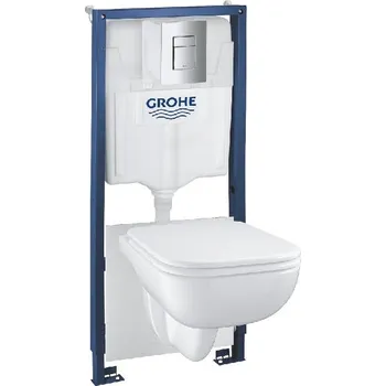 WC sada Grohe Solido - Set předstěnové instalace, klozetu Edge Ceramic a sedátka softclose, tlačítko Even, chrom 39817000