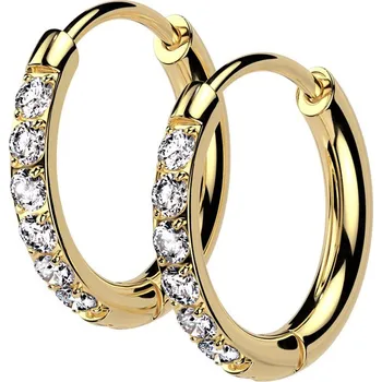 Náušnice Steel Edge Náušnice z chirurgické oceli kroužky se zirkony SERH02-8 Barva: Zlatá