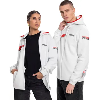 Pánská mikina Unisex mikina s kapucí Yamaha k 70. výročí, bílá Velikost: S