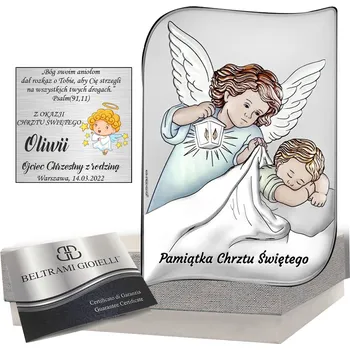 Obraz STŘÍBRNÝ OBRAZ DÁREK NA KŘTINY S GRAVÍROVÁNÍM PRO HOLČIČKU CHLAPEČKA