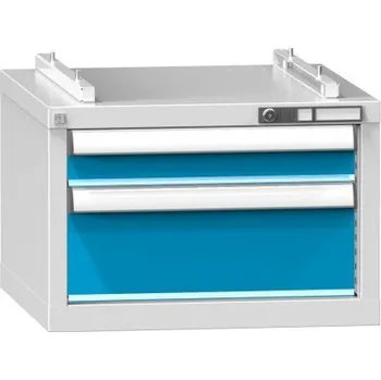 Dílenský stůl POLAK Podvěsný kontejner ZA 39-2ERGO, modrošedá RAL 5007, korpus - pastelová modrá RAL 5024