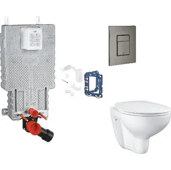 Klozet Grohe Uniset - Set předstěnové instalace, klozetu, sedátka SoftClose, tlačítka Skate Cosmopolitan a sady pro vhazování tablet, kartáčovaný Hard Graphite SANI15BB5114