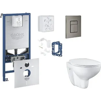 WC sada Grohe Rapid SLX - Set předstěnové instalace, klozetu, sedátka SoftClose, tlačítka Skate Cosmopolitan a sady pro vhazování tablet, kartáčovaný Hard Graphite SANI11BB5126
