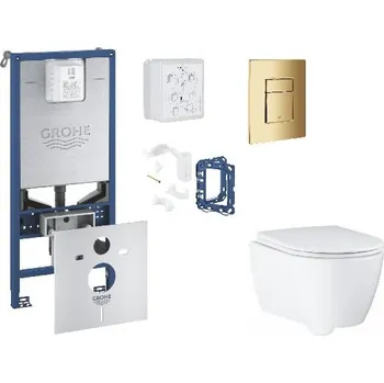 WC sada Grohe Rapid SLX - Set předstěnové instalace, klozetu, sedátka SoftClose, tlačítka Skate Cosmopolitan a sady pro vhazování tablet, Cool Sunrise SANI11BB4151