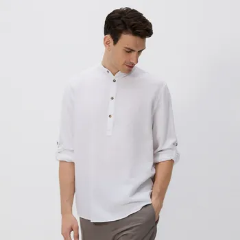 Pánská košile Reserved - Košile regular fit s příměsí lnu - bílá - 053DO-00X - 053DO-00X-S