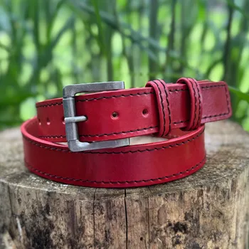 Opasek Dámský kožený opasek červený Rozměry opasku: Obvod pasu: 70 cm (Celková délka: 85cm)