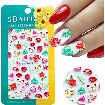 Samolepky 5D na zdobení nehtů - Vzory: Ovoce, Rty