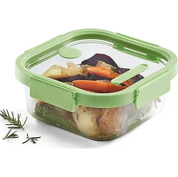 Dóza na potraviny Lékué Skleněná hermetická dóza na potraviny Square Glass, čtverec, 320 ml, zelená