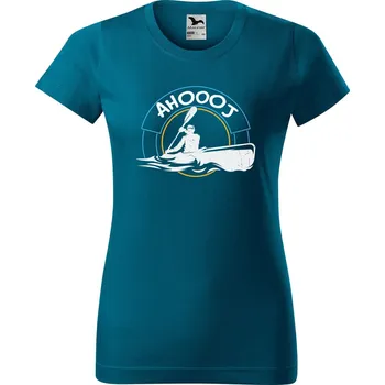 Dámské oblečení DOBRÝ TRIKO Dámské tričko s potiskem Ahoooj kajak Barva: Petrolejová, Velikost: XL