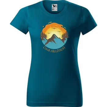 Dámské oblečení DOBRÝ TRIKO Dámské tričko s potiskem Hory a slunce Barva: Petrolejová, Velikost: S