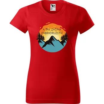Dámské tričko DOBRÝ TRIKO Dámské tričko s potiskem Začíná dobrodružství Barva: Červená, Velikost: S