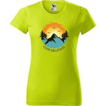Dámské oblečení DOBRÝ TRIKO Dámské tričko s potiskem Hory a slunce Barva: Limetková, Velikost: S