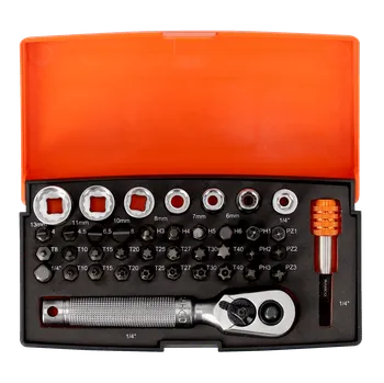 Gola hlavice A_Bahco Sada nástrčných hlavic 1/4" metrických, 12-hran a šroub. bity s držákem bitů