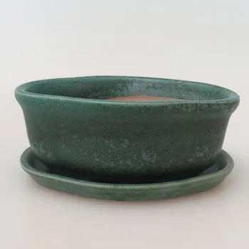 Květináč Bonsai miska + podmiska H05 - 11 x 8 x 4 cm. - zelená