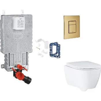 WC sada Grohe Uniset - Set předstěnové instalace, klozetu, sedátka SoftClose, tlačítka Skate Cosmopolitan a sady pro vhazování tablet, kartáčovaný Cool Sunrise SANI15BB4130